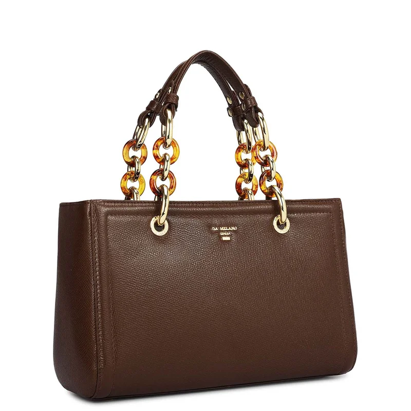 Da Milano Walnut Small Franzy Leather Satchel - Walnut for Women | Best Price UAE